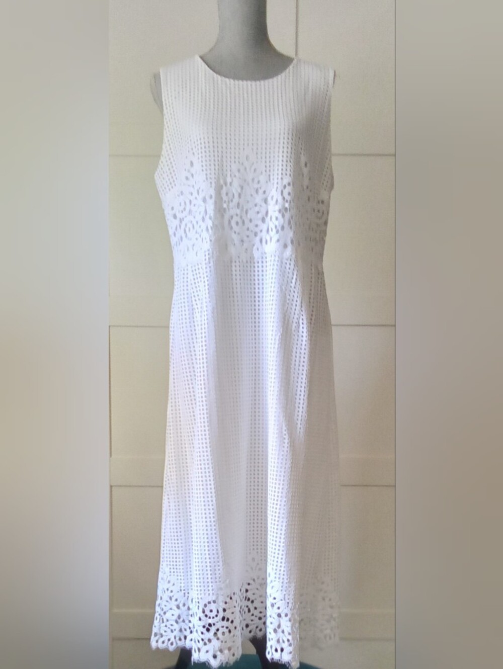 White Eyelet Midi Dress - Sleeveless Summer Dress